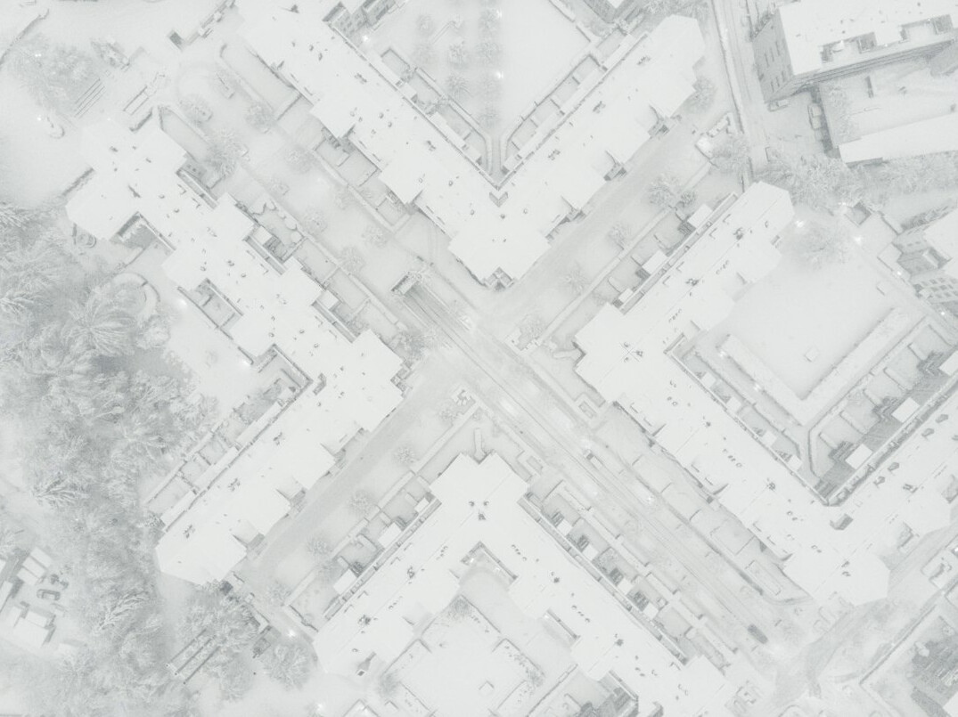 Aerial view of dense apartment buildings in a Swiss city