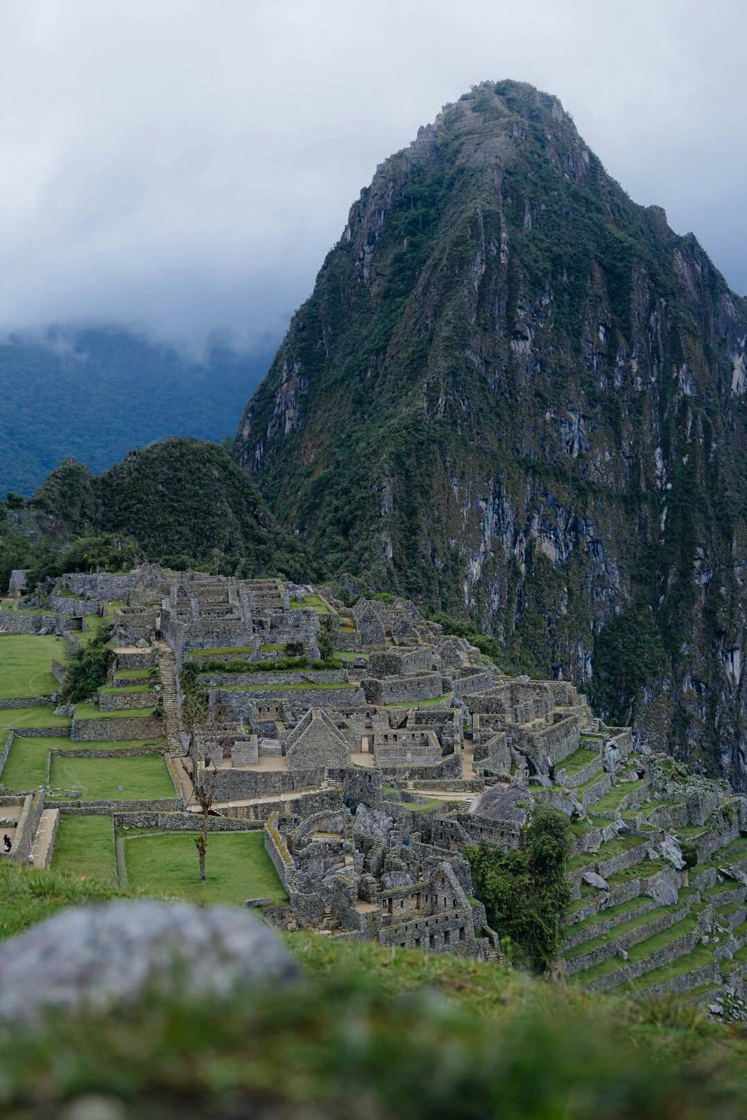 hiker exploring mountain ruins