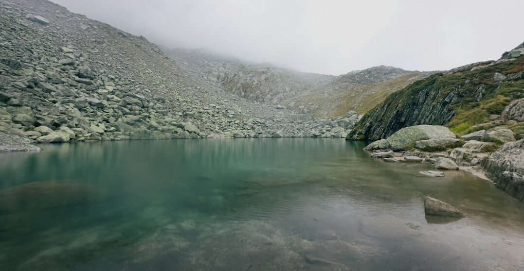 alpine lake misty morning