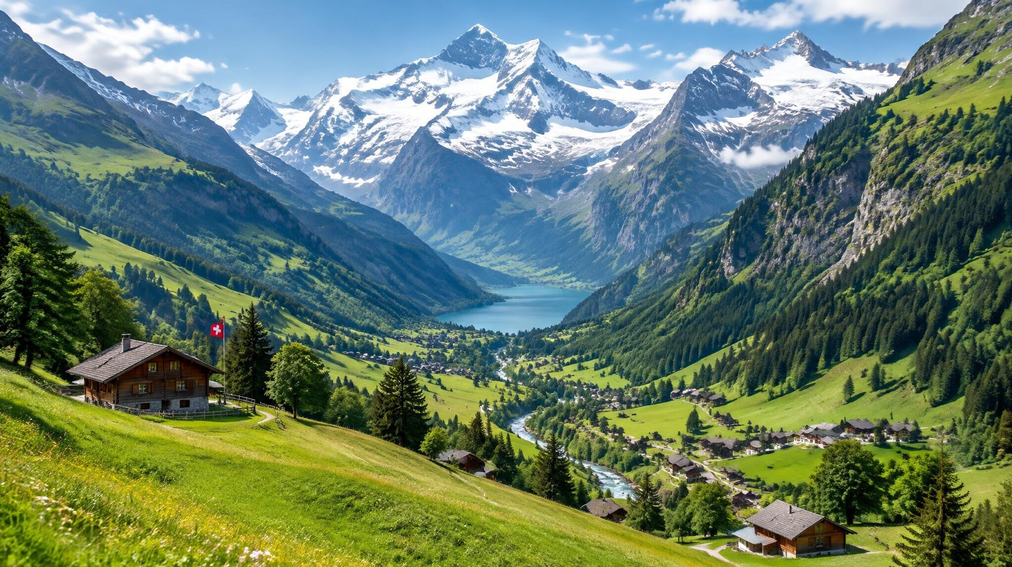 swiss alpine valley landscape