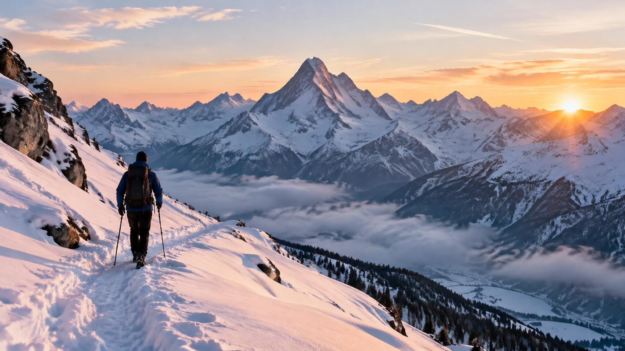 snowy alpine peaks at dawn