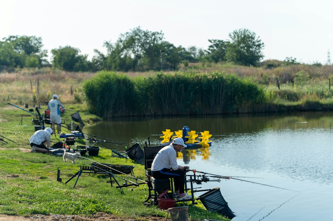 team investigating lake