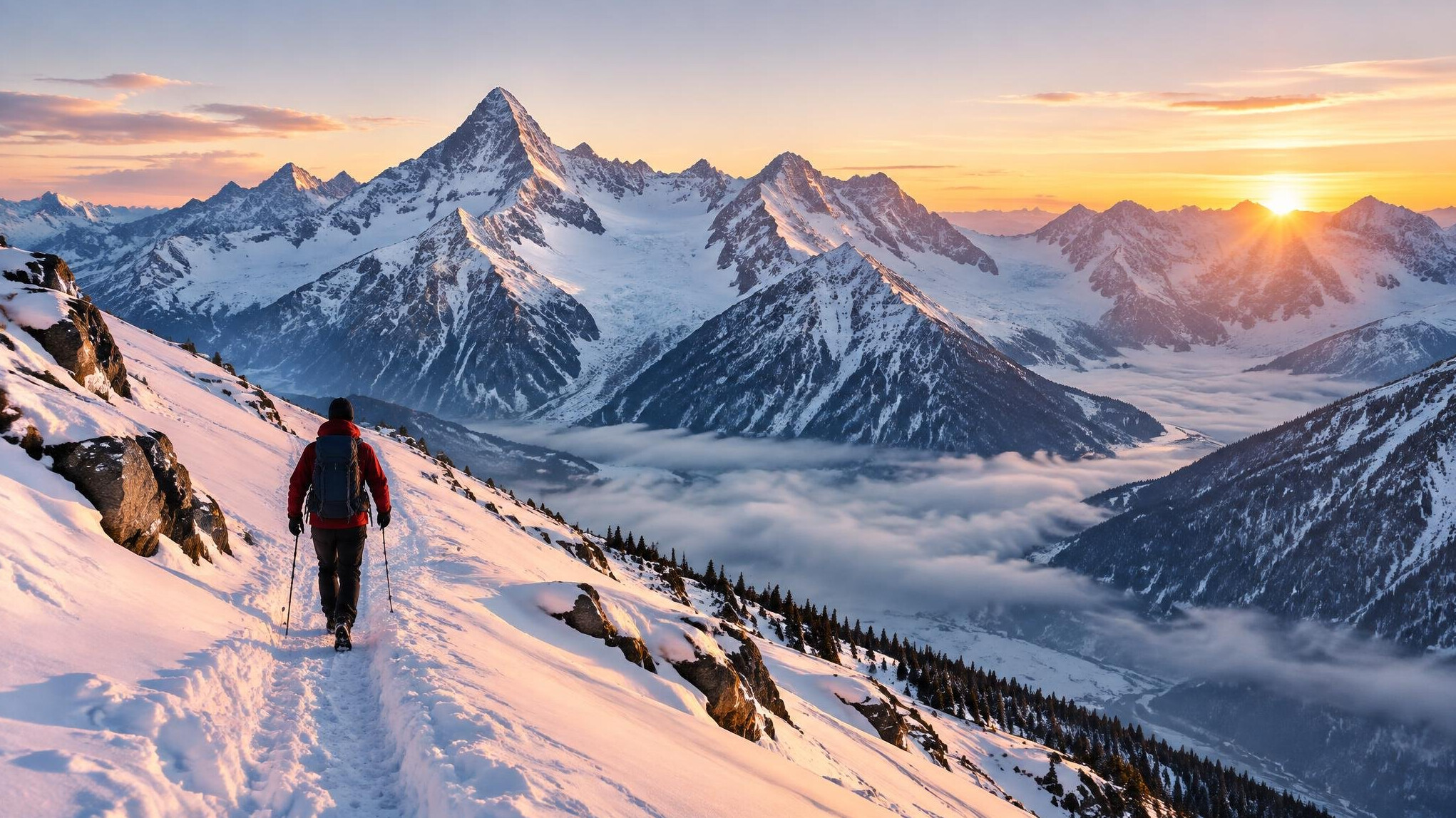 snowy alpine peaks at dawn